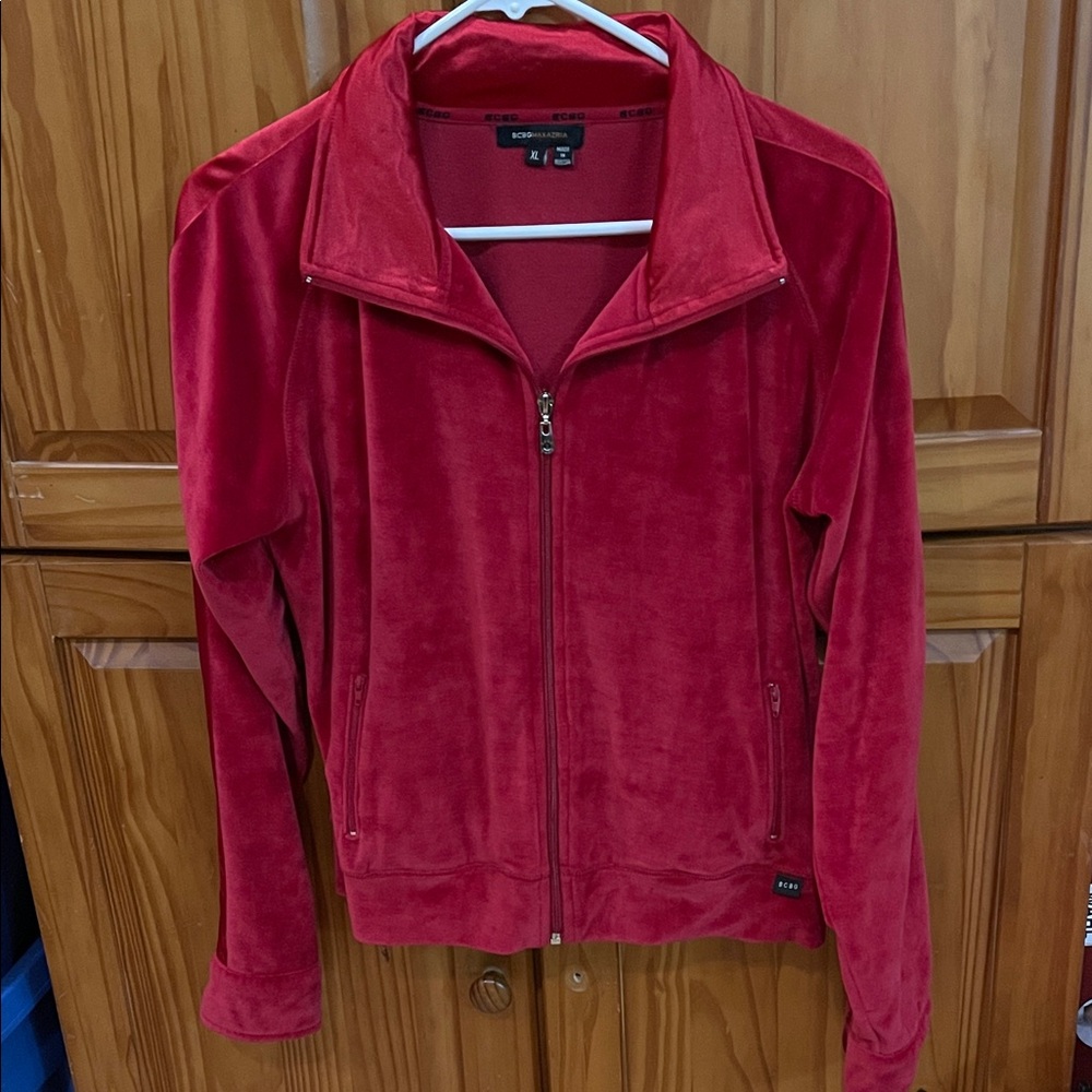 Vintage~ BCBG MAXMARIA Bold RED VELOUR Zip Up Jacket